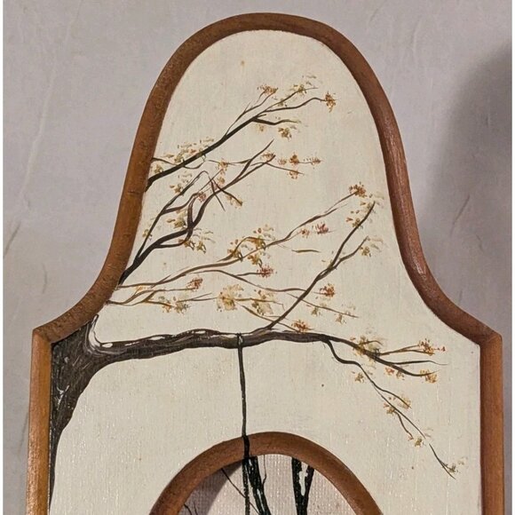 Painted Wooden Frame Folk Art Tree Tire Swing Sample Plaque Winter Lonely Vtg - Picture 5 of 16
